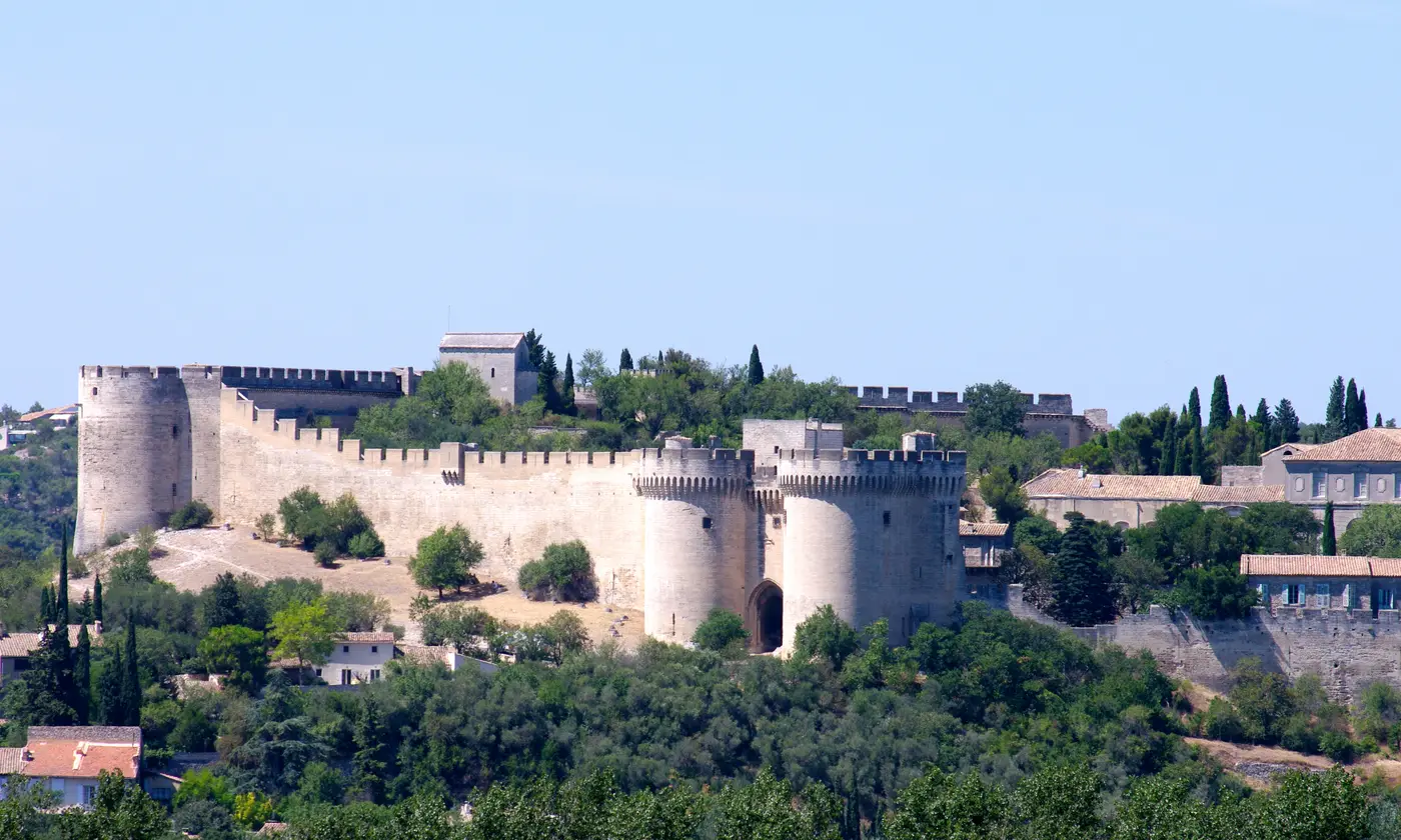 Le fort Saint-André et ses tours jumelles couronnant la colline de Villeneuve-lès-Avignon, face à Avignon